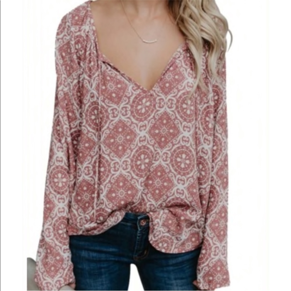 ✨SALE✨ Pink Coral Damask Boho Blouse Shirt​